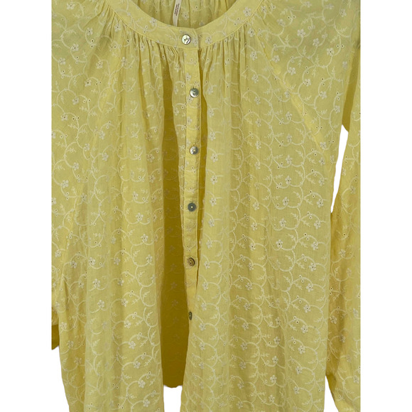 Free People Womens Down From The Clouds Button Down Blouse Yellow SZ M - Picture 2 of 8